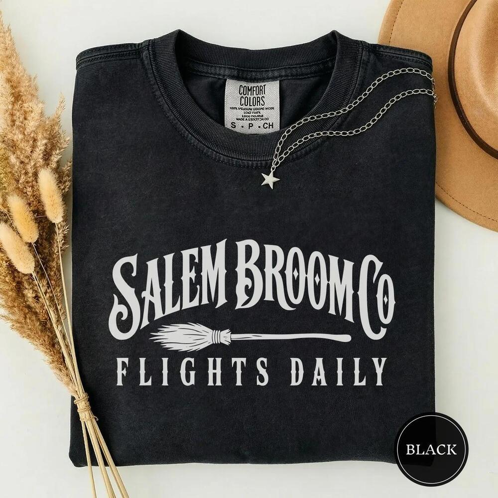 Salem Broom Co Flights Daily Tee, Witch Shirt, Salem Witch Lover Gift
